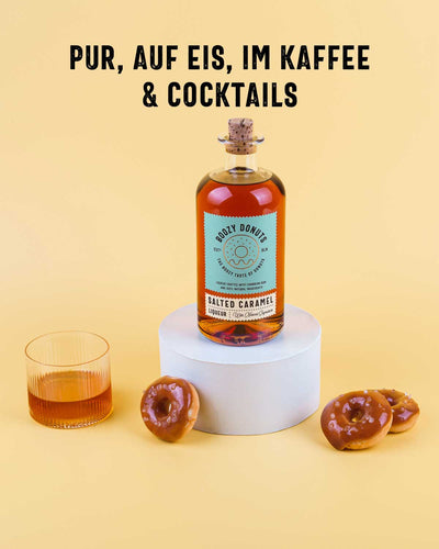 Der Boozy Donuts Salted Caramel Likör ist vielfältig einsetzbar,  ob im Kaffee oder Cocktail oder als Dessert auf deinem Lieblingseis - und selbstverständlich auch pur unwiderstehlich lecker. 